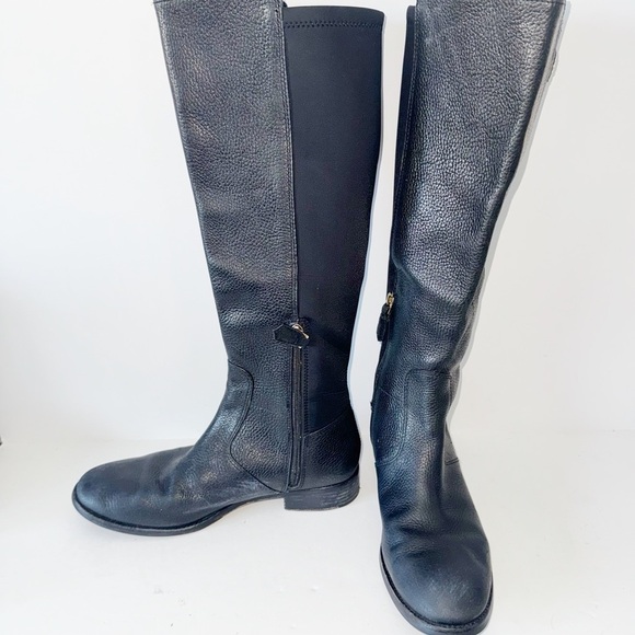 Tory Burch Selden Tall Riding Boots 8.5 Equestrian Black Leather Stretch Scuba - Picture 9 of 16
